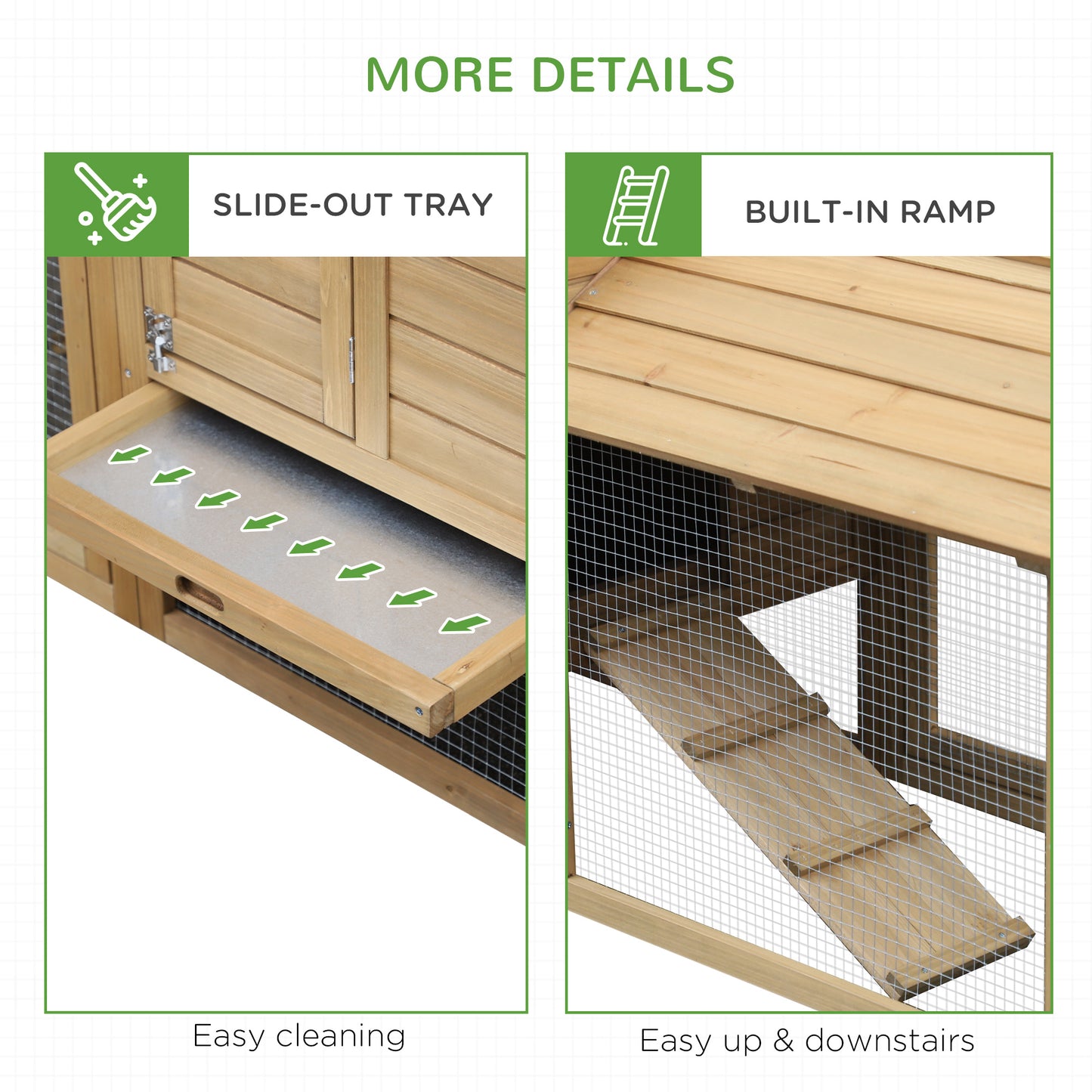 PawHut 59 Small Wooden Chicken Coop Hen House Poultry Cage For Outdoor Backyard With 2 Doors, Nesting Box And Removable Tray, Natural Wood