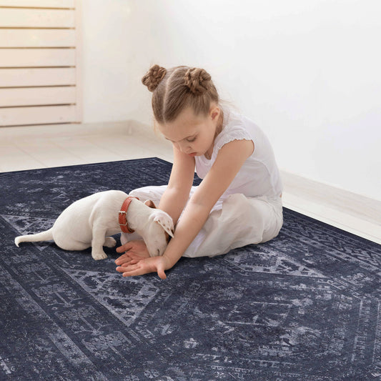 MAVAL Black Washable Rug 5x8 Area Rug  Black Gray, 5' X 8'
