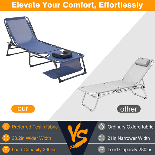 Face Down Chaise Lounge Chair 5-Position Adjustable Sunbathing, Foldable Tanning Chair With Face& Arm Holes, Outdoor Recliner Chair For Pool, Beach, Patio, Lawn  Dark Blue, 2 Pcs