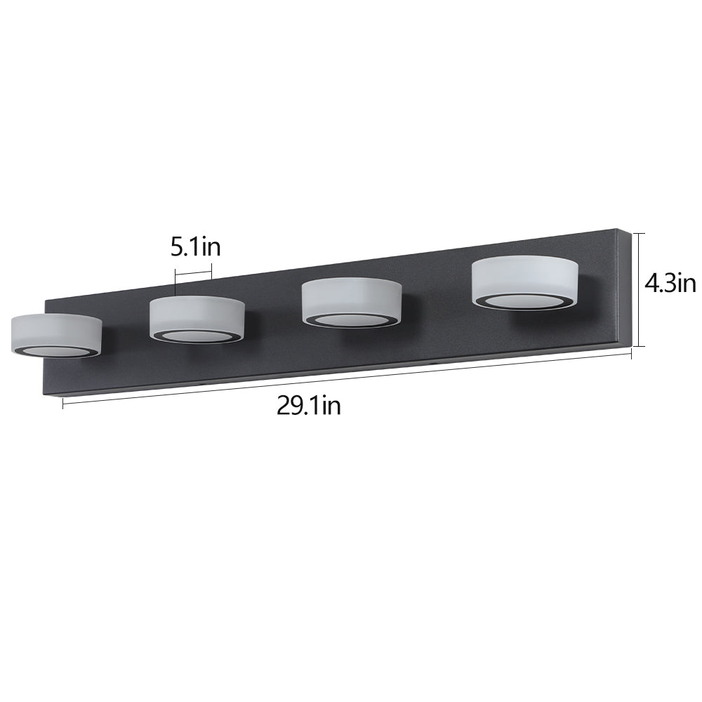 29in  Modern 4-Light LED Vanity Light, Sleek Black Bathroom Wall Light Fixture For Mirror, Shower, And Bathroom Decor