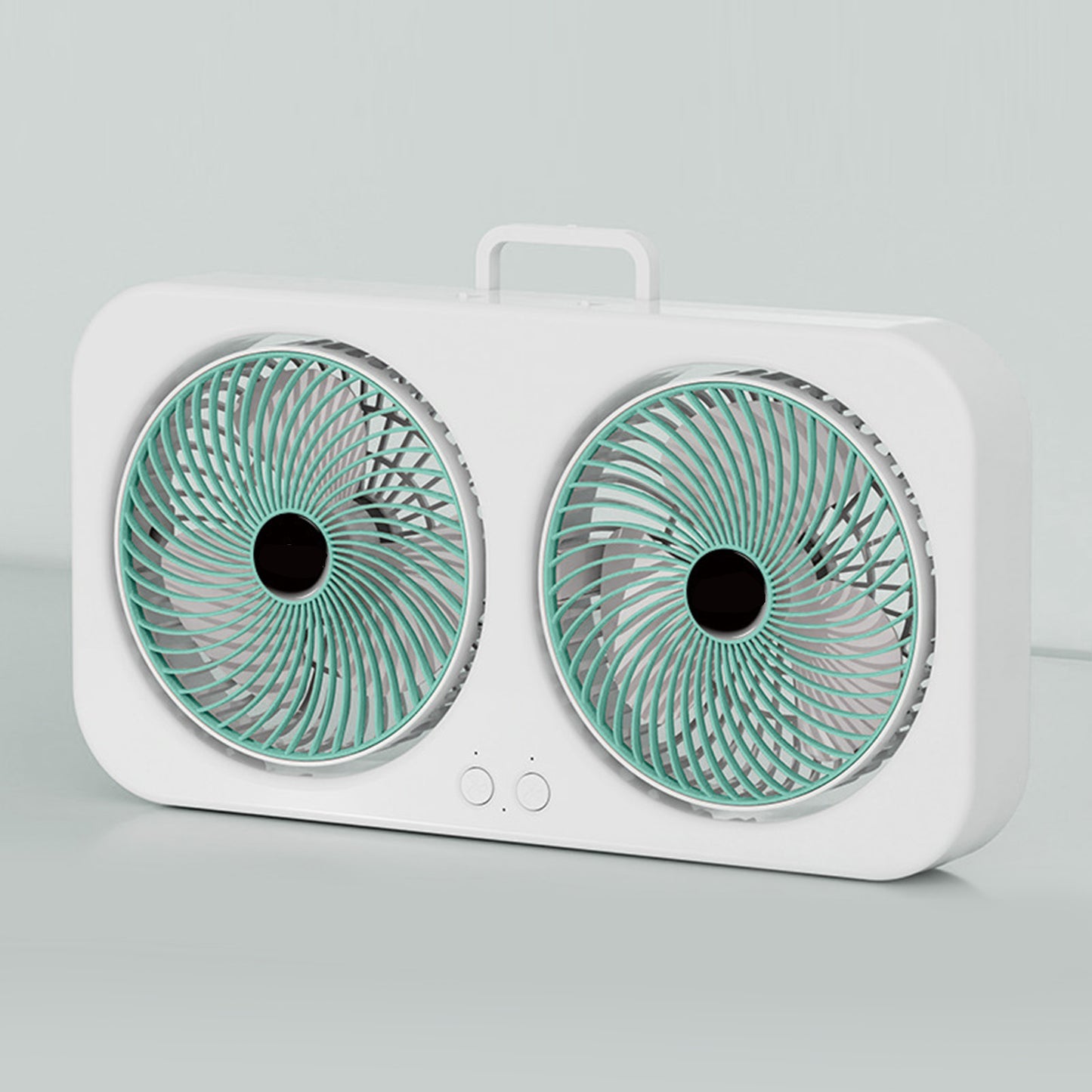 Tabletop Dual Fan USB Rechargeable Silent Air Circulation Fan With Brushless Motor Multi Speed Control For Home Dormitory Green