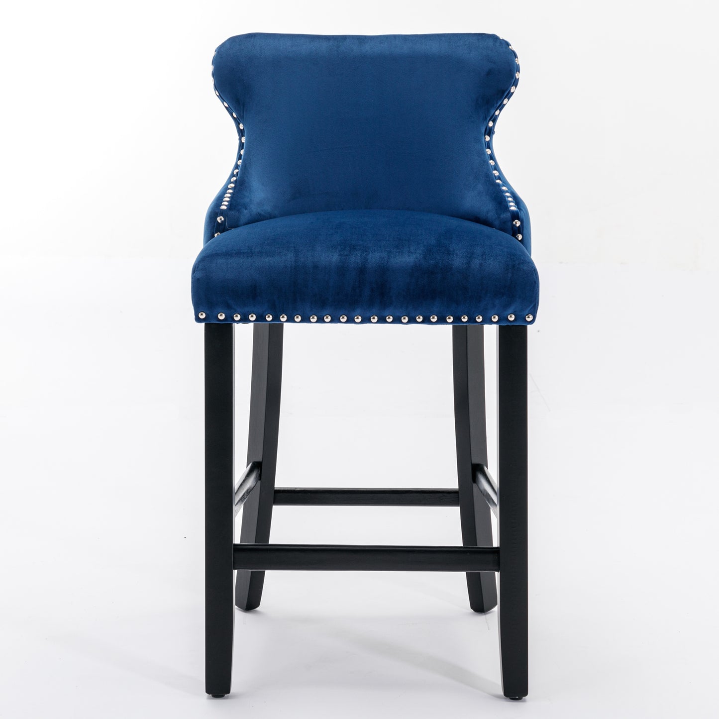 A&A Furniture,Contemporary Velvet Upholstered Wing-Back Barstools With Button Tufted Decoration And Wooden Legs, And Chrome Nailhead Trim, Leisure Style Bar Chairs,Bar Stools,Set Of 2  Blue ,SW1824BL