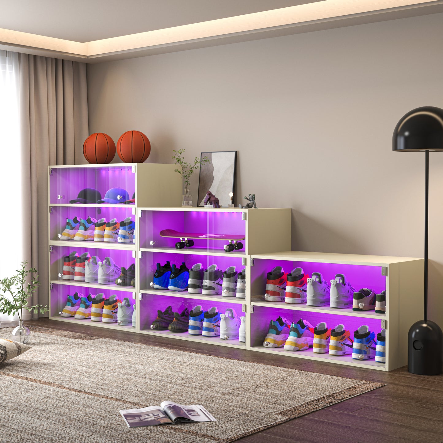 LED Light Shoe Box Three Layers With Glass Doors