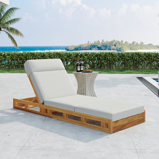LOUNGE CHAISE SET WITH HEADREST,ACACIA WOOD WITH WATER-RESISTANT LOUNGE CUSHIONS  CREAM & 3-FOLD & 4 Inch  - MATCHING DARK GREY BEIGE VERSION AVAILABLE