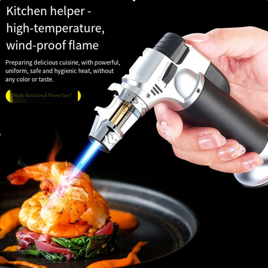 Black Straight-stream Spray Gun With Built-in Bottle Opener, Lighter, Windproof Cigar Holder, Outdoor Portable Barbecue And Baking Kit.