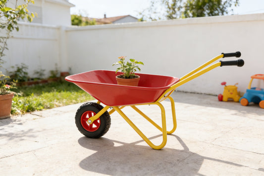 Children's Metal Wheelbarrow, Maximum Load Capacity 33LBS,children's Heavy Wheelbarrow, Metal Structure Wheelbarrow, Steel Tray, Can Be Used In Gardens, Loading Leaves, Soil, Sand, Etc. Red