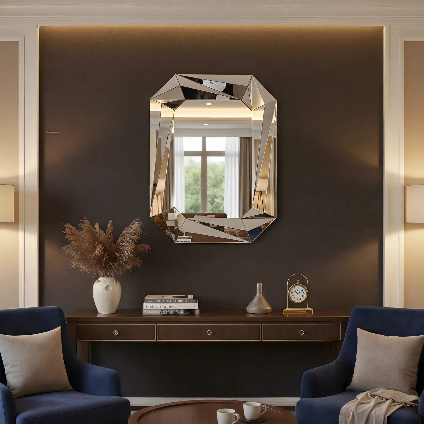 Diamond Shaped Large Wall Mirror For Decor Elegant Living Room, Modern Beveled Edge Frameless Accent Mirror For Entryway, Dining Room, Bathroom