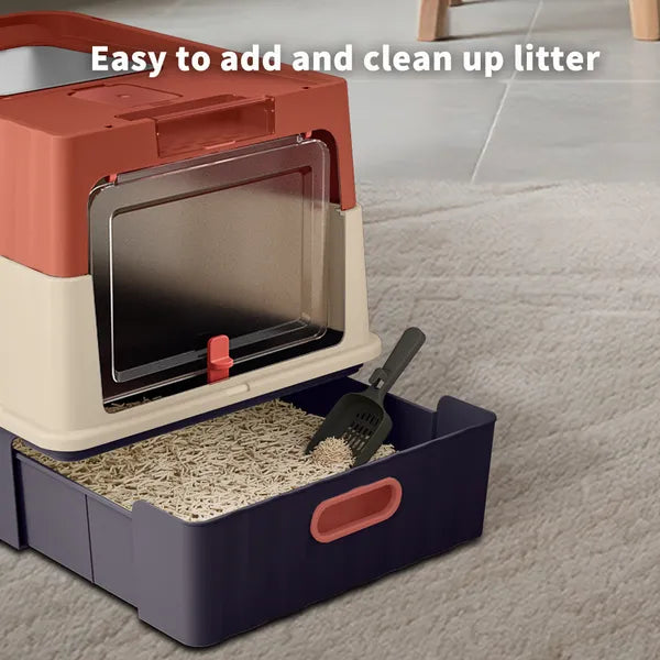 Simple Drawer Style Red Cat Litter Box, Humanized Design, Does Not Occupy Household Storage Space