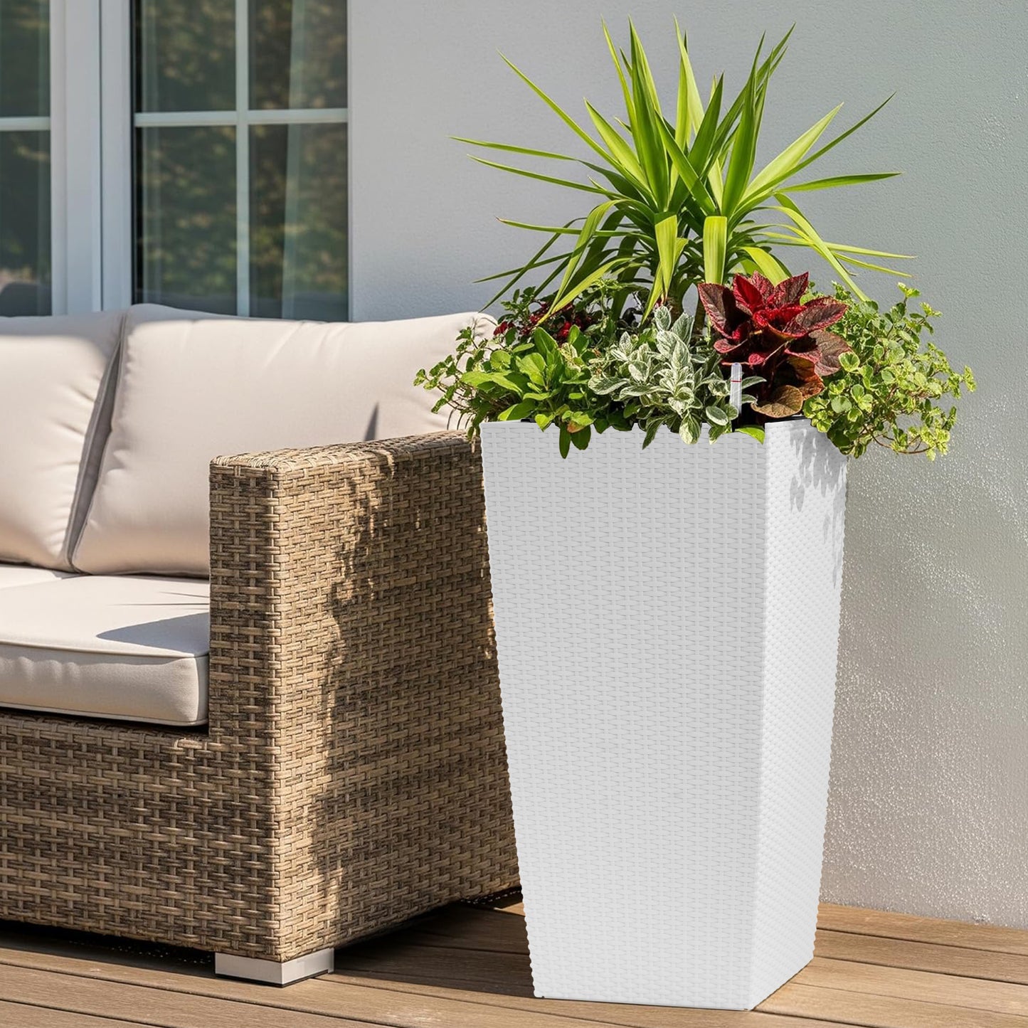 30 In Tall Large Flower Pots Planter With Self-Watering Drainage Holes&Inner Trays Indoor Outdoor Plant Pot With Drain Holes, Water Level Monitor, Inner Bucket For Garden, Patio, Porch, Backyard,White