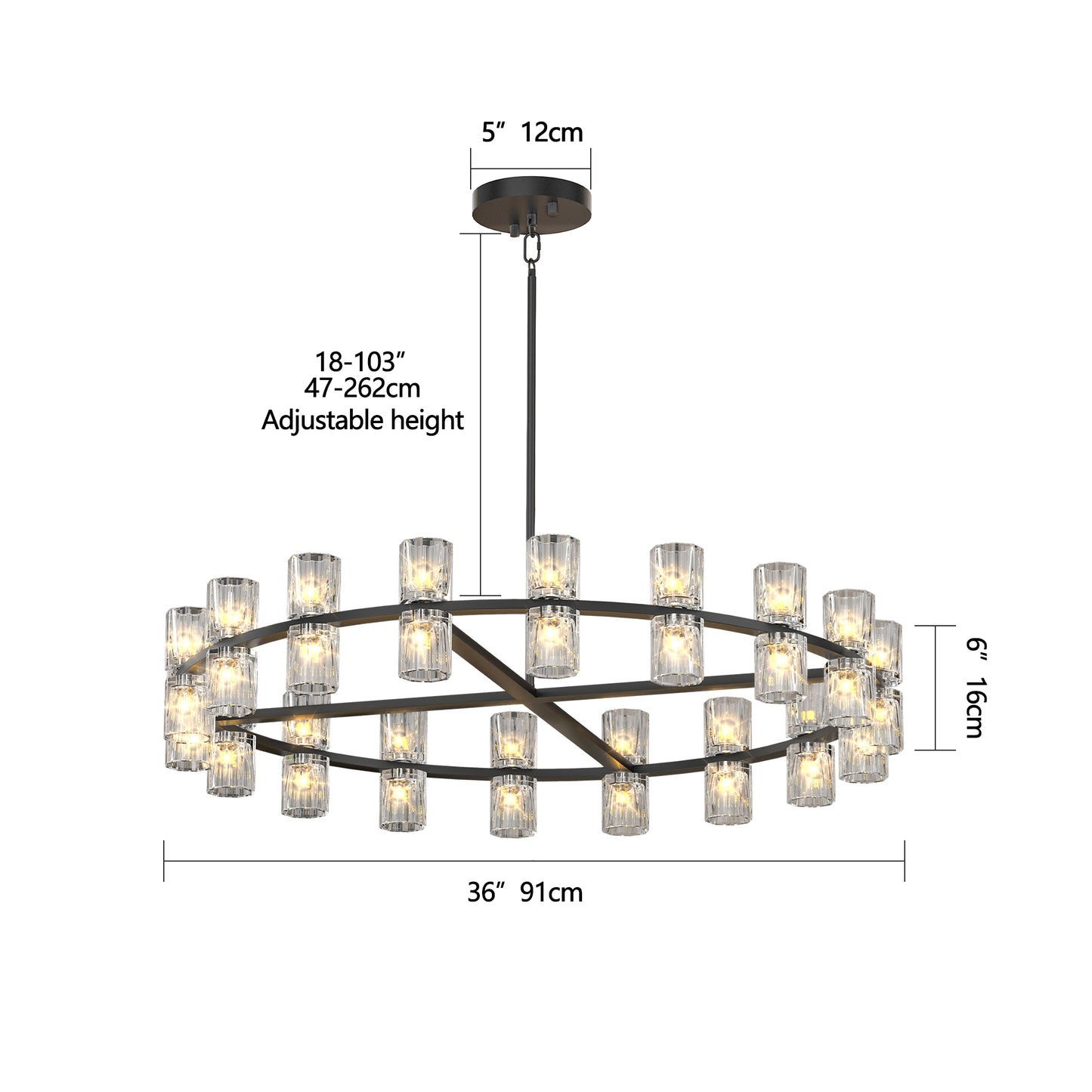 L005030-D36-P36B,W1340P310778  36 Inches Luxury Chandeliers Crystal Living Room Decorative Lights Simple Modern Dining Room LED Lighting,for Home Decor ,Bulbs Included