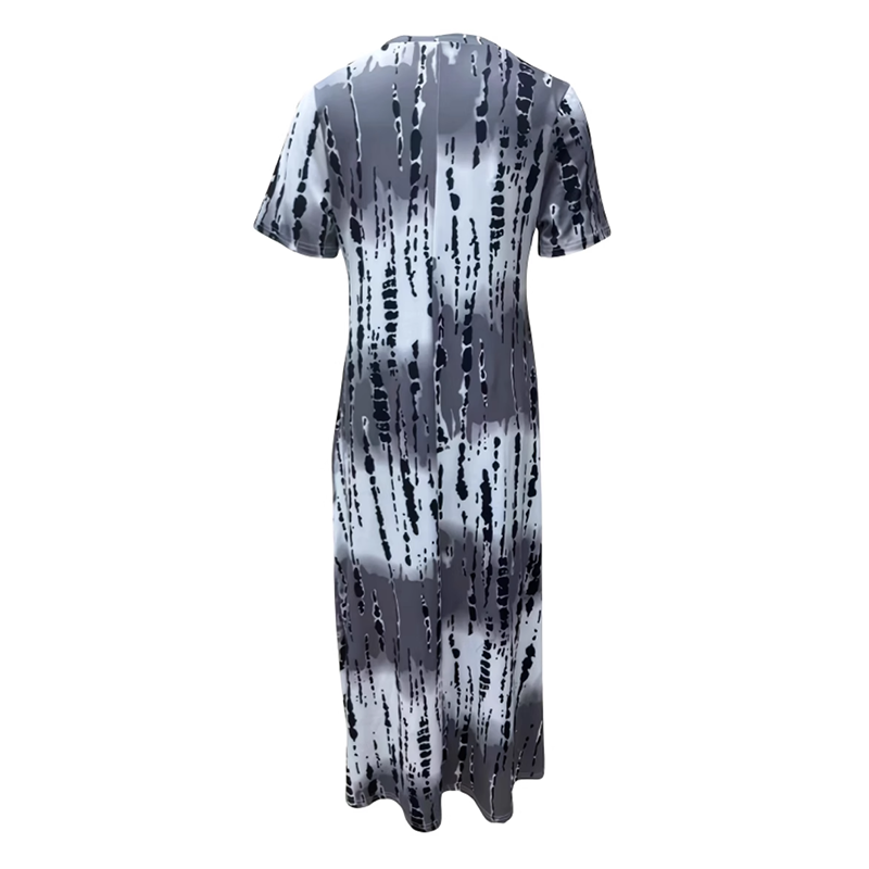 Women's Summer Tie Dye Maxi Dress Short Sleeve V Neck Casual Loose Long Split Dresses