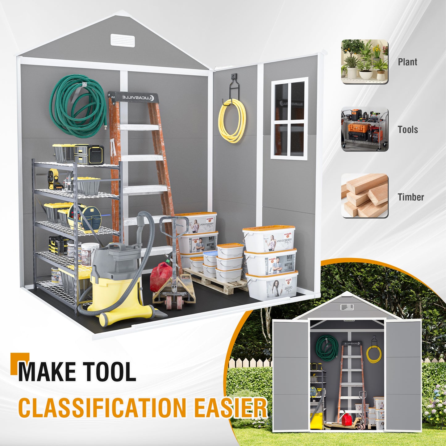 Campcraft 6x5ft Resin Storage Shed,Plastic Garden Tool Outside Sheds,high Quality Pp Material,strong Structure,waterproof,rust And UV Proof,large Storage Space,12mm Thick Pp Board,HD Window Lighting