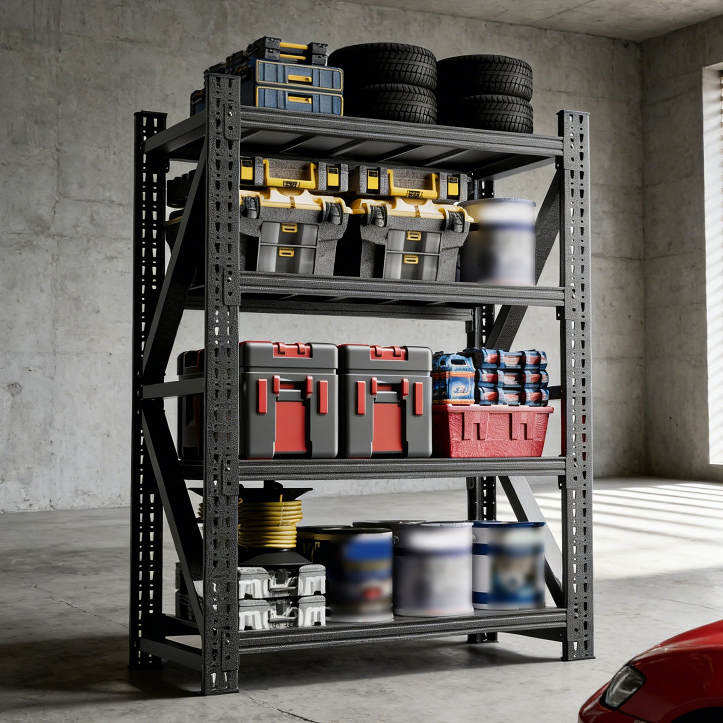 Heavy Duty Metal Adjustable Garage Shelves, 69 H X 47 W Industrial Shelving Unit 4000LBS Capacity Steel Storage Rack For Warehouse, Black