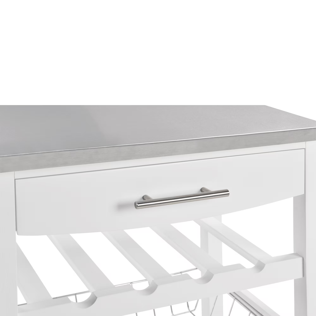 Mobile Rolling Kitchen Island Trolley Serving Cart With Underneath Drawer & Slide-Out Wire Storage Basket