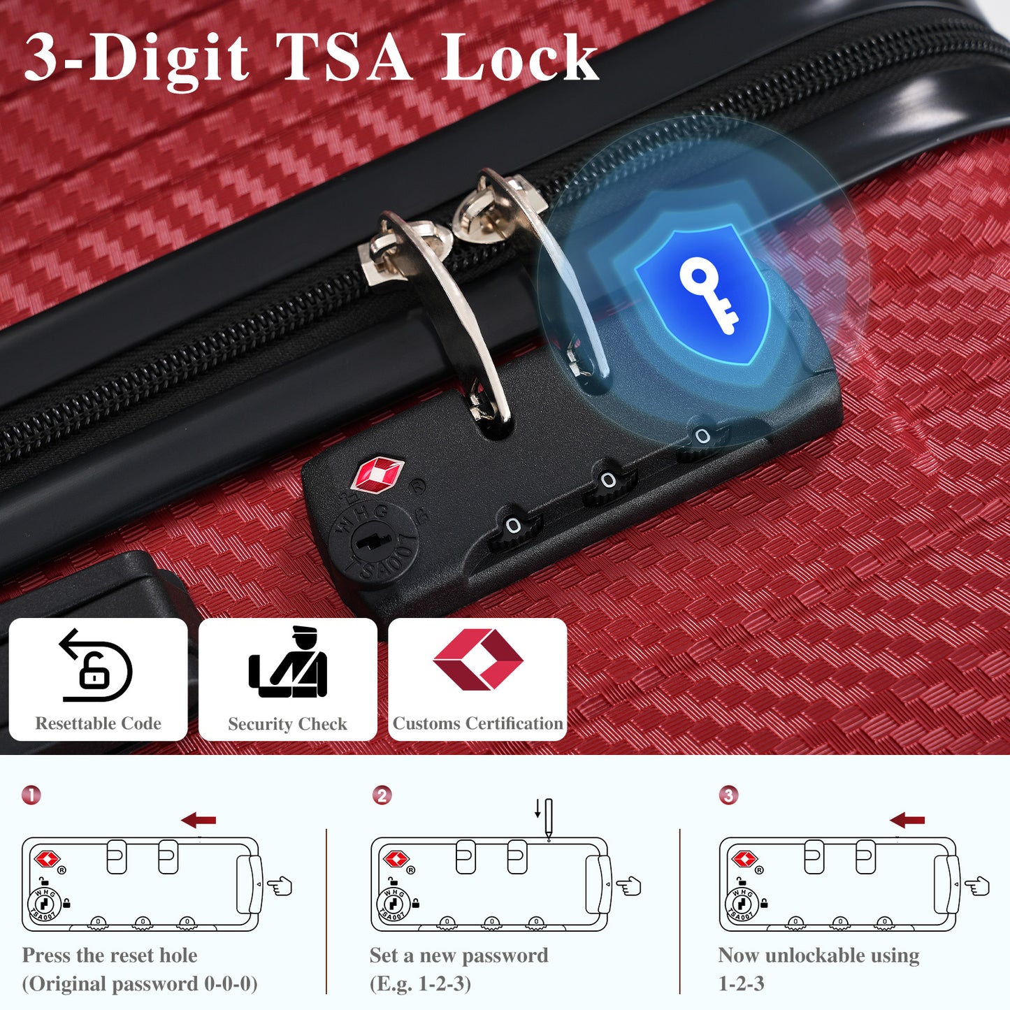 6-Piece Luggage Set, Durable Hardshell ABS Suitcase With Spinner Wheels, TSA Lock, Side Hooks, Lightweight Carry-On & Checked Luggage