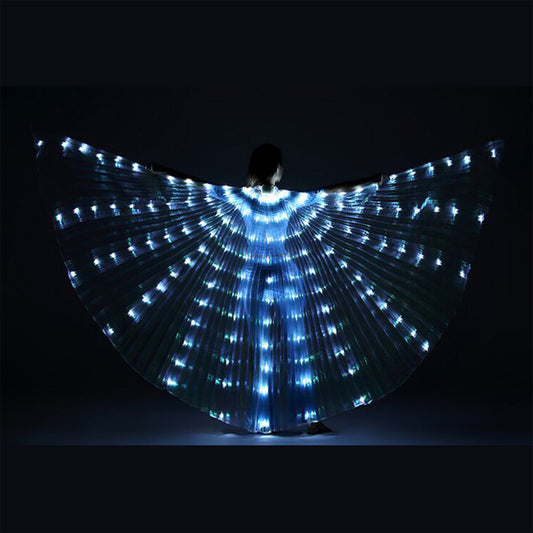 LED Light Up Wing For Adults 9.8FT Polyester Glowing Wing Belly Dance Costume Performance Clothing With Telescopic Rods For Carnival White