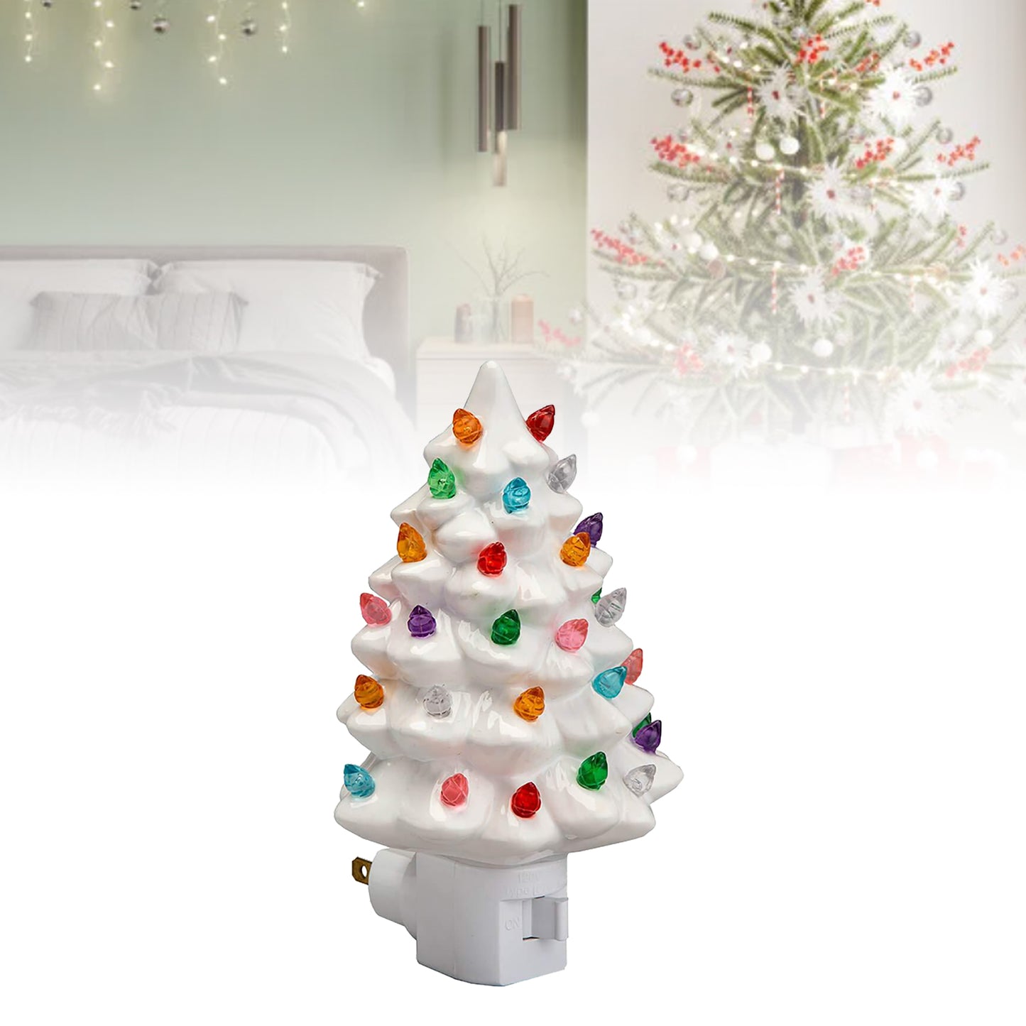 Xmas Tree Night Light Ceramic Decorative Plug In Tree Nightlight Xmas Decor For Bedside Tables Study Rooms Living Rooms White