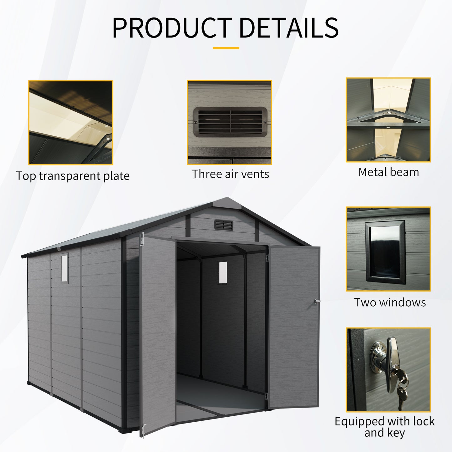8x10 FT Plastic Outdoor Storage Shed - Lockable Resin Tool Shed With Window & Floor, Dark Gray