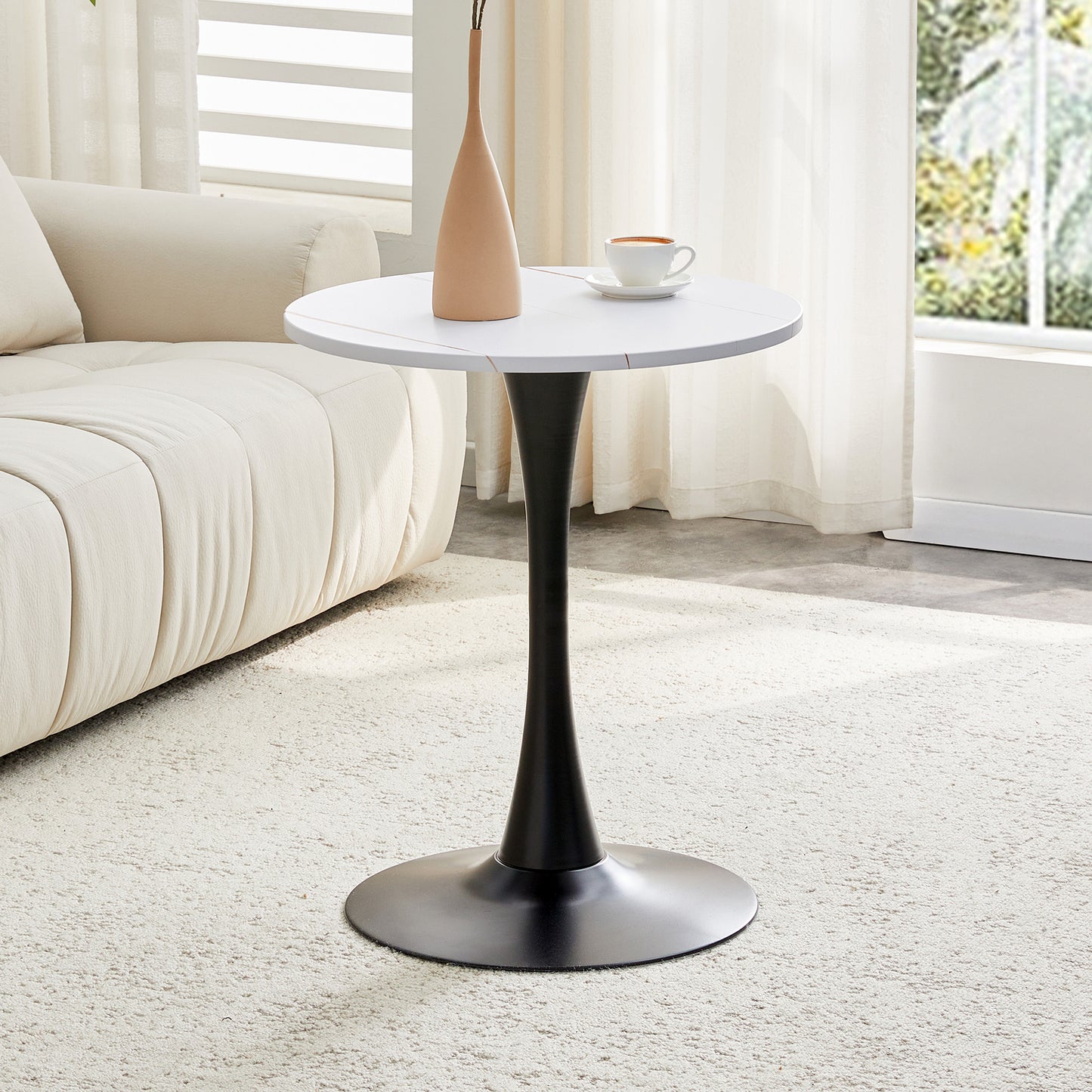 Round Dining Table, 23.6in Circle Tulip Table With Thickened Tabletop & Metal Pedestal, Mid Century Modern Bistro Table For Kitchen, Small Places, Living Room, Cafe  White