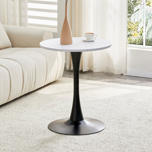 Round Dining Table, 23.6in Circle Tulip Table With Thickened Tabletop & Metal Pedestal, Mid Century Modern Bistro Table For Kitchen, Small Places, Living Room, Cafe  White
