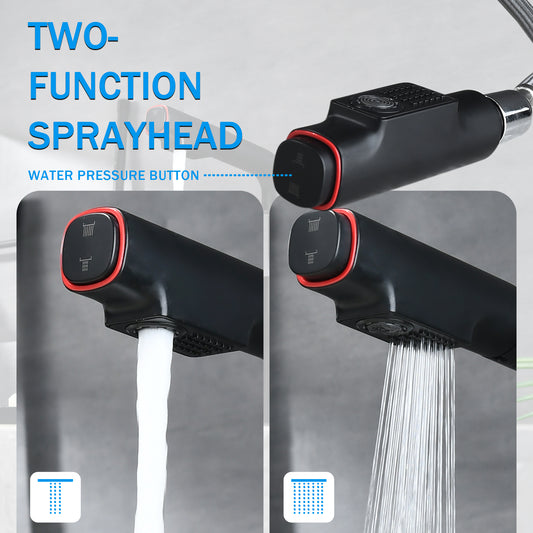 Matte Black Pull-Down Vessel Faucet - Single Hole Bathroom Sink Faucet With Lift Spout & Dual Spray Modes
