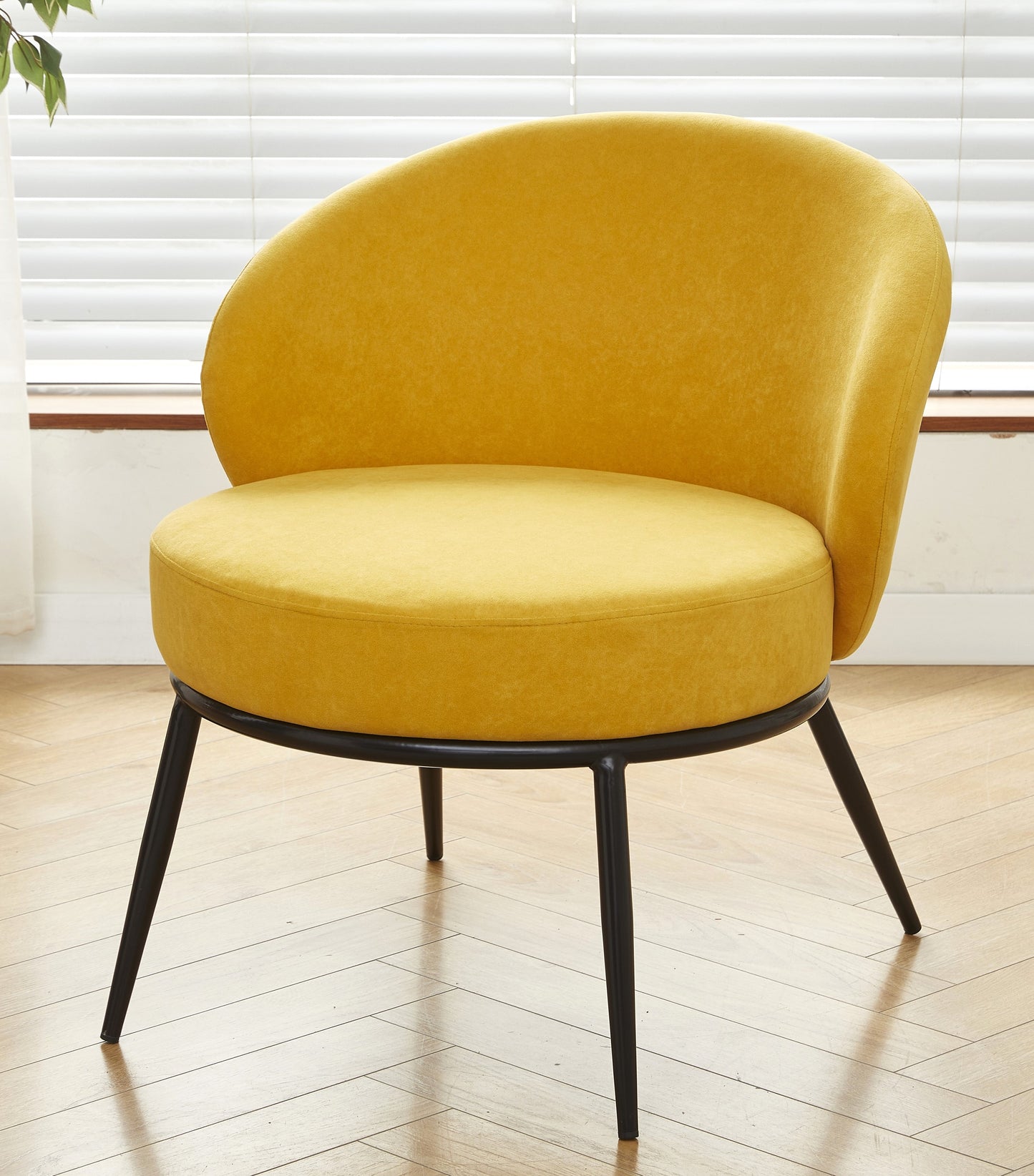 Round Velvet Accent Chair, Mid-Century Modern Upholstered Armchair With Metal Legs, Comfy Barrel Side Chair For Living Room Bedroom