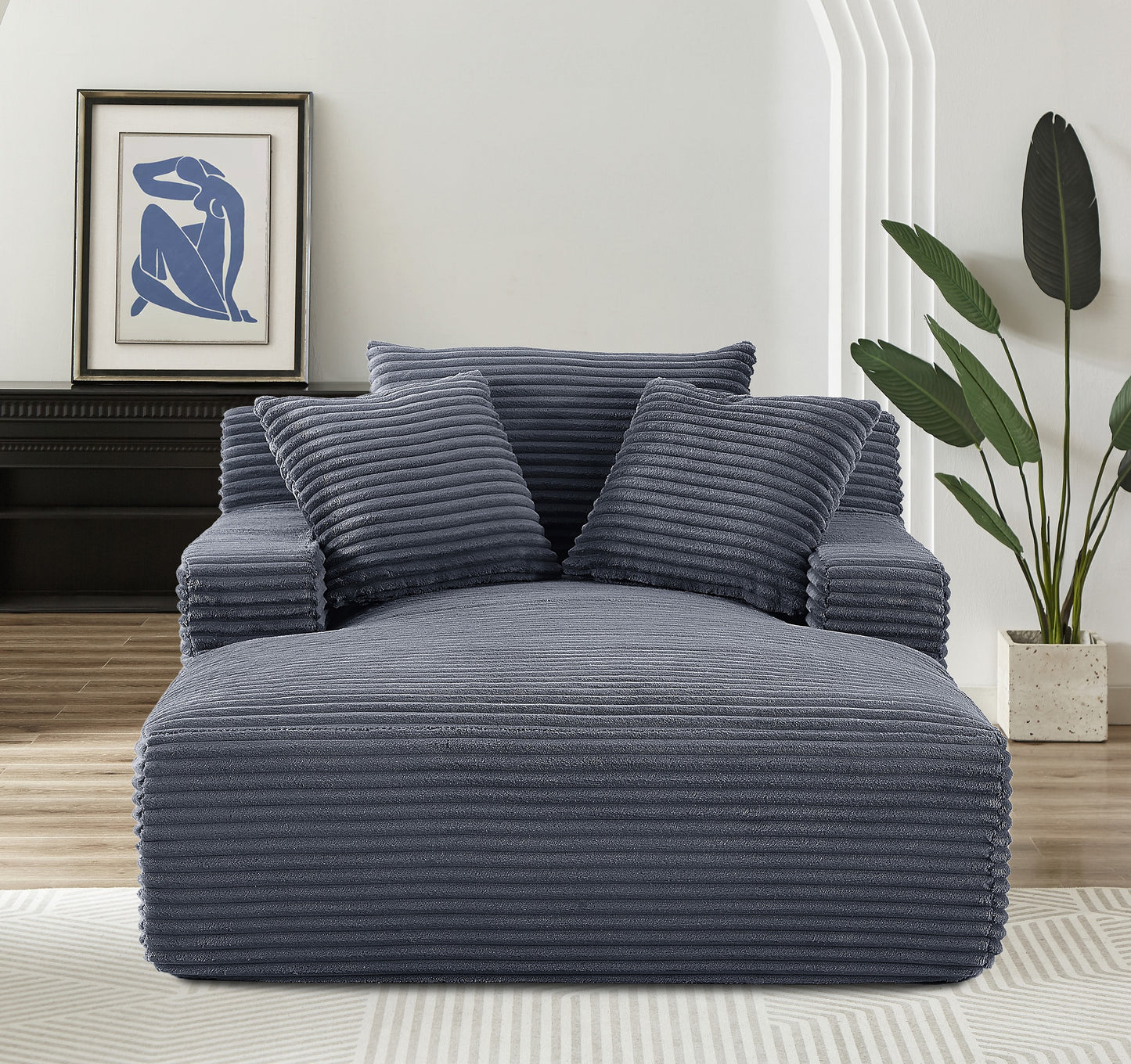Cloudline Oversized Chaise Lounge Chair In Soft Corduroy, Modern Comfy Couch With Full Foam Cushioning, Cozy Sleeper Sofabed For Living Room, Bedroom, No Assembly Required, Grey