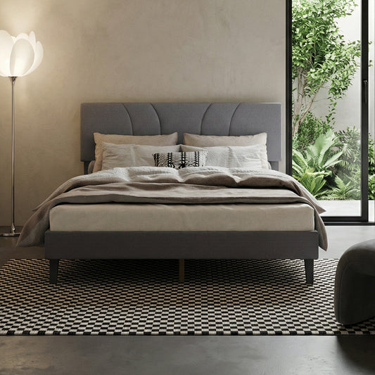 Full Size Platform Bed Frame With Adjustable Fabric Upholstered Headboard And Wood Slats Support Fully Upholstered Mattress Foundation No Box Spring Needed Easy Assembly Dark Gray