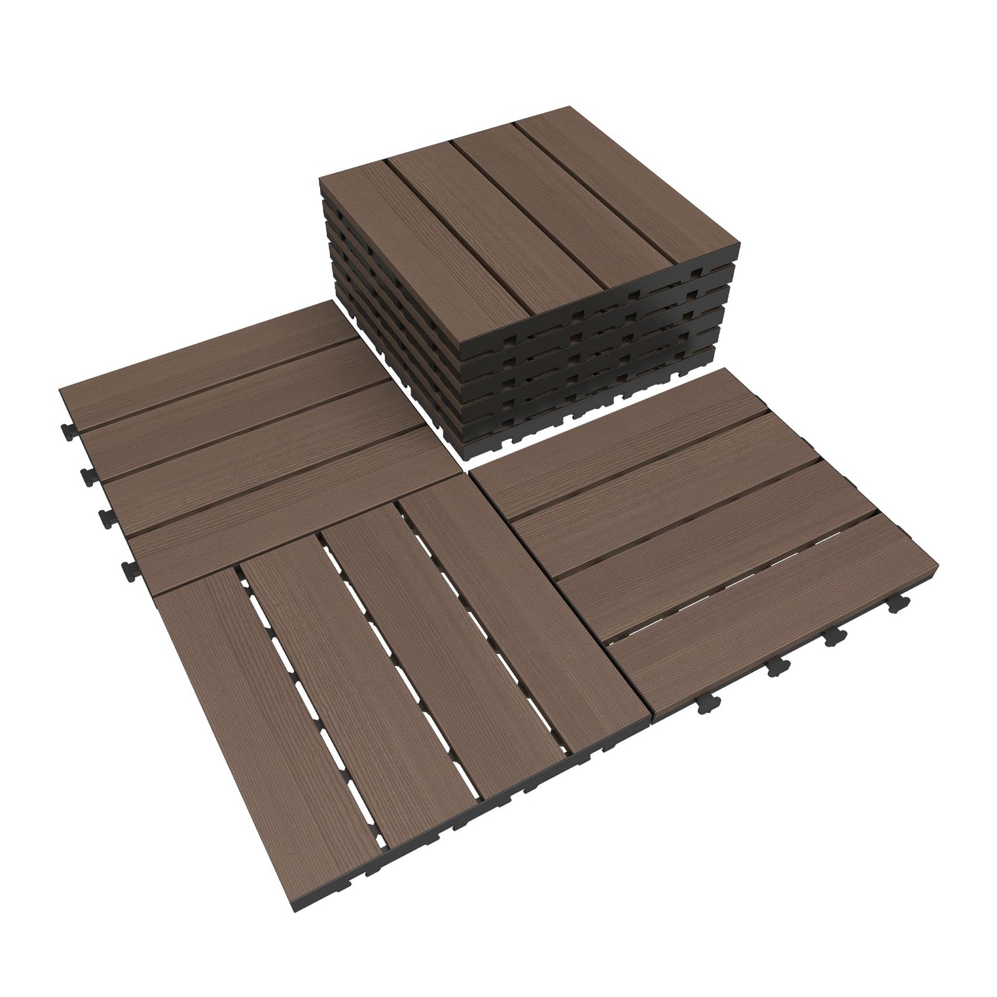 9 Pcs Interlocking Deck Tiles, 12   X 12   HDPE Outdoor Flooring, Patio Flooring Outdoor Waterproof, Deck Tiles Outdoor Waterproof For Deck Garden Poolside, All Weather Use -Dark Brown