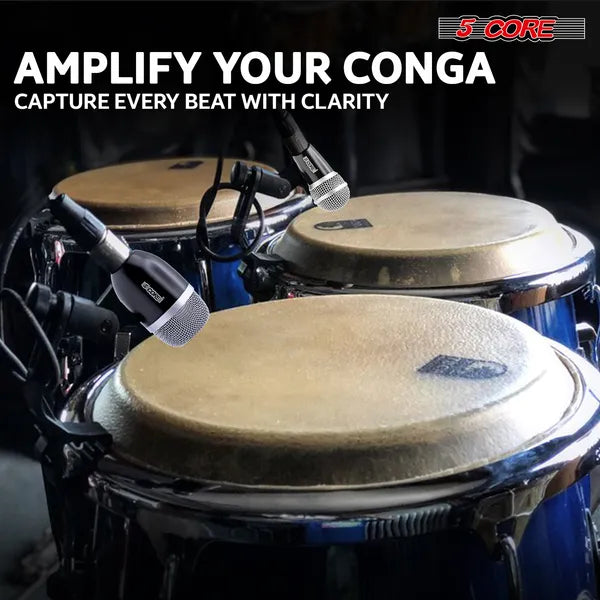 5 Core Conga Mic Snare Tom Set Professional XLR Cardioid Condenser Instrument Microphone Kit