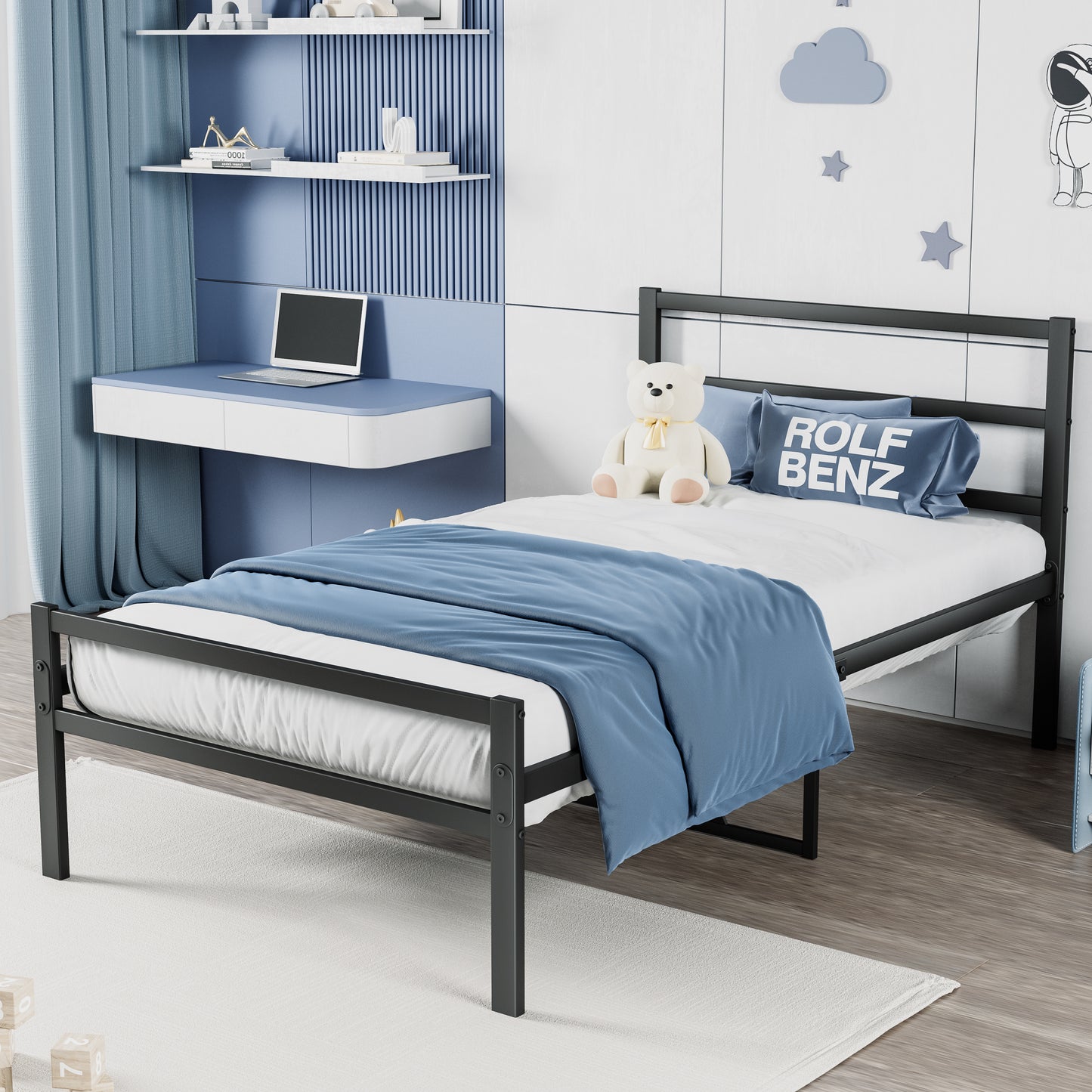 Metal Platform Bed Frame With Headboard, Sturdy Metal Frame, No Box Spring NeededTwin