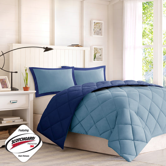 Full Queen 3  Scotchgard Diamond Quilting Reversible Down  Comforter Set