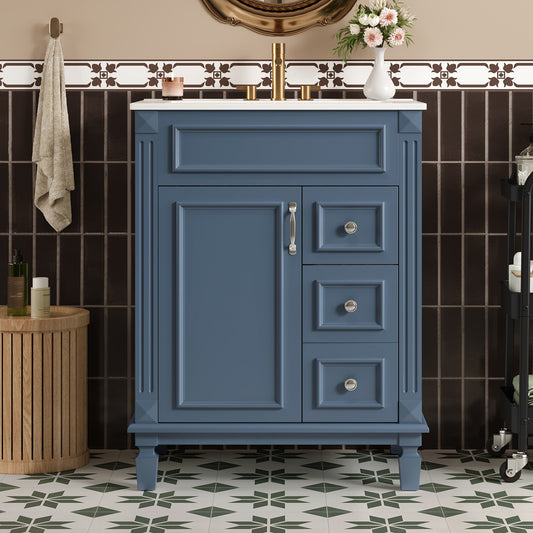 24   Bathroom Vanity With Ceramic Sink, Small Bathroom Sink Cabinet, Modern Cabinet With 2 Drawers And Adjustable Shelf