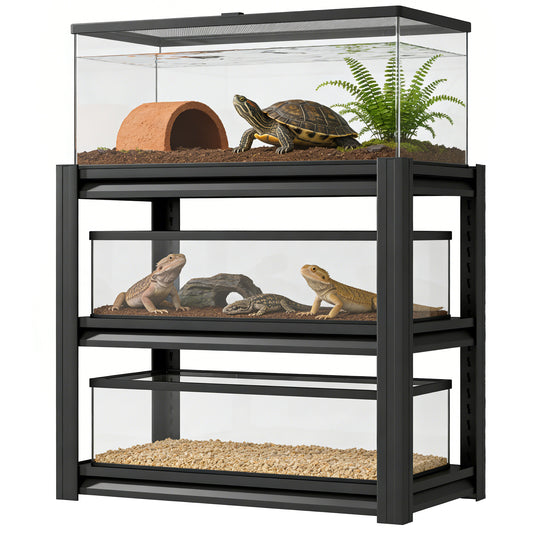 20-30 Gallon Fish Tank Stand - Metal Aquarium Stand, 34 W X 18 D X 31H Adjustable Heavy Duty Reptile Tank Stand, Adjustable 3-Tier Fish Tank Rack Shelf For Home Office, Tank Not Included