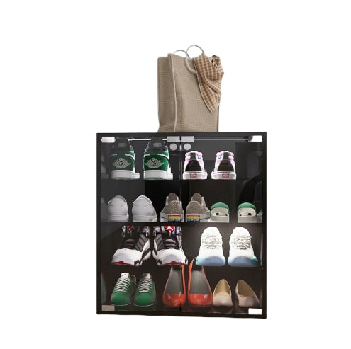 4-layer Black Shoe Cabinet With LED Lights And Bluetooth Control