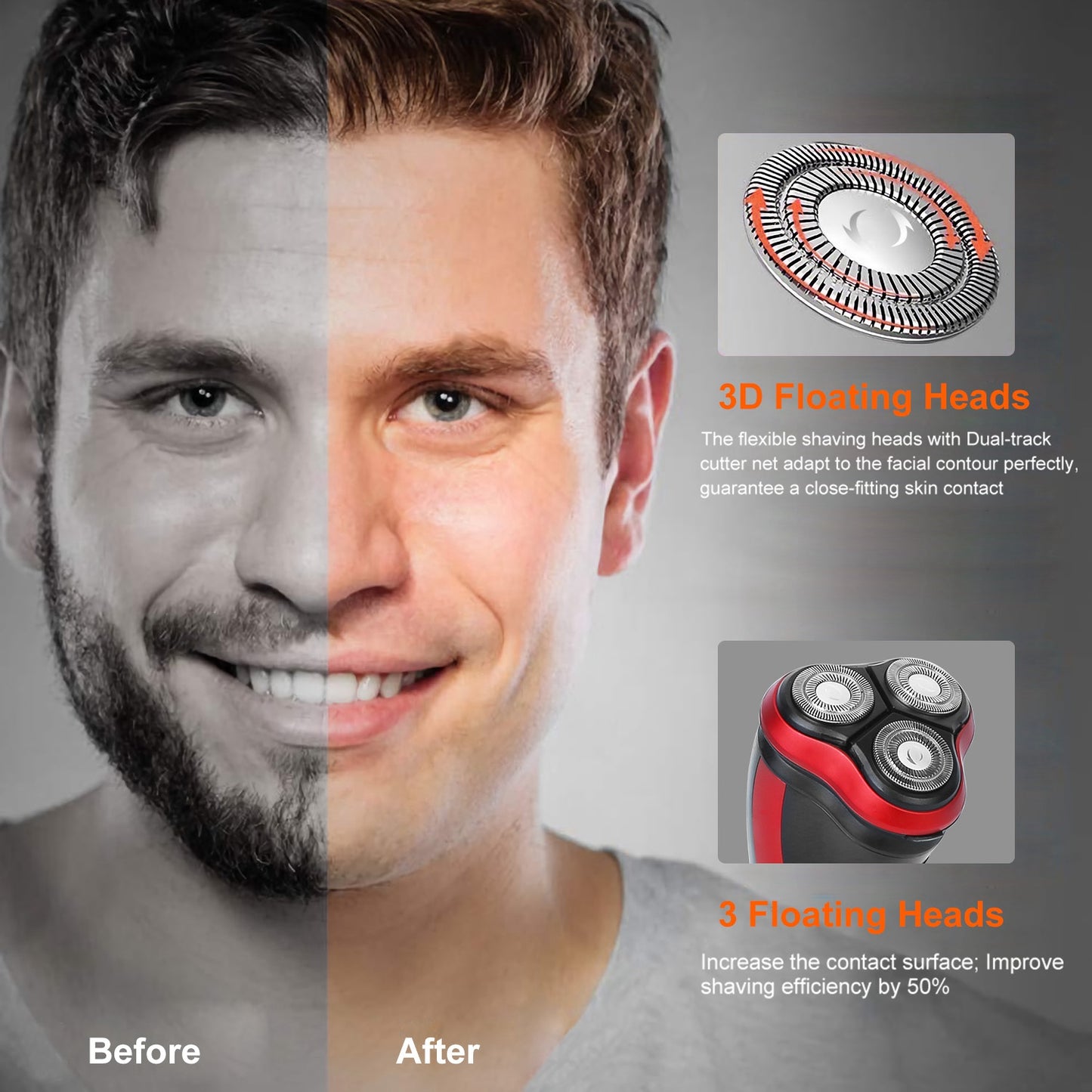 Electric Shaver Razor For Men Father Day Gift IPX7 Waterproof Beard Trimmer 3D Rechargeable Painless Rotary Shaver With Trimmer 2 In 1 Electric Shaver