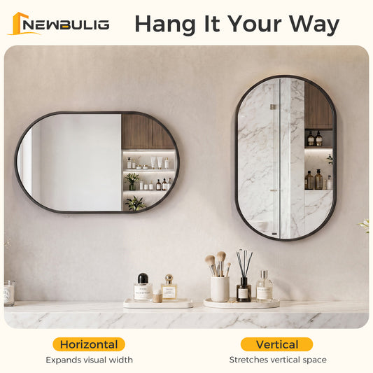 Bathroom Mirror, Oval Wall Mirror, With Rust-proof Metal Frame And Tempered Glass