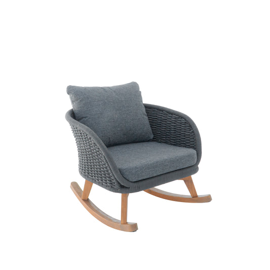 29.5  Contemporary Minimalist Gray Wicker Rocking Chair With Soft Polyester Cushions And Durable Wooden Frame, Perfect For Indoor And Outdoor Spaces Like Patio, Balcony, Or Living Room