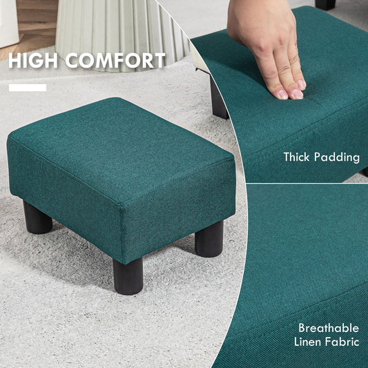 Small Ottoman Foot Rest, Foot Stool With Linen Fabric Upholstery And Plastic Legs, Cube Ottoman, Green