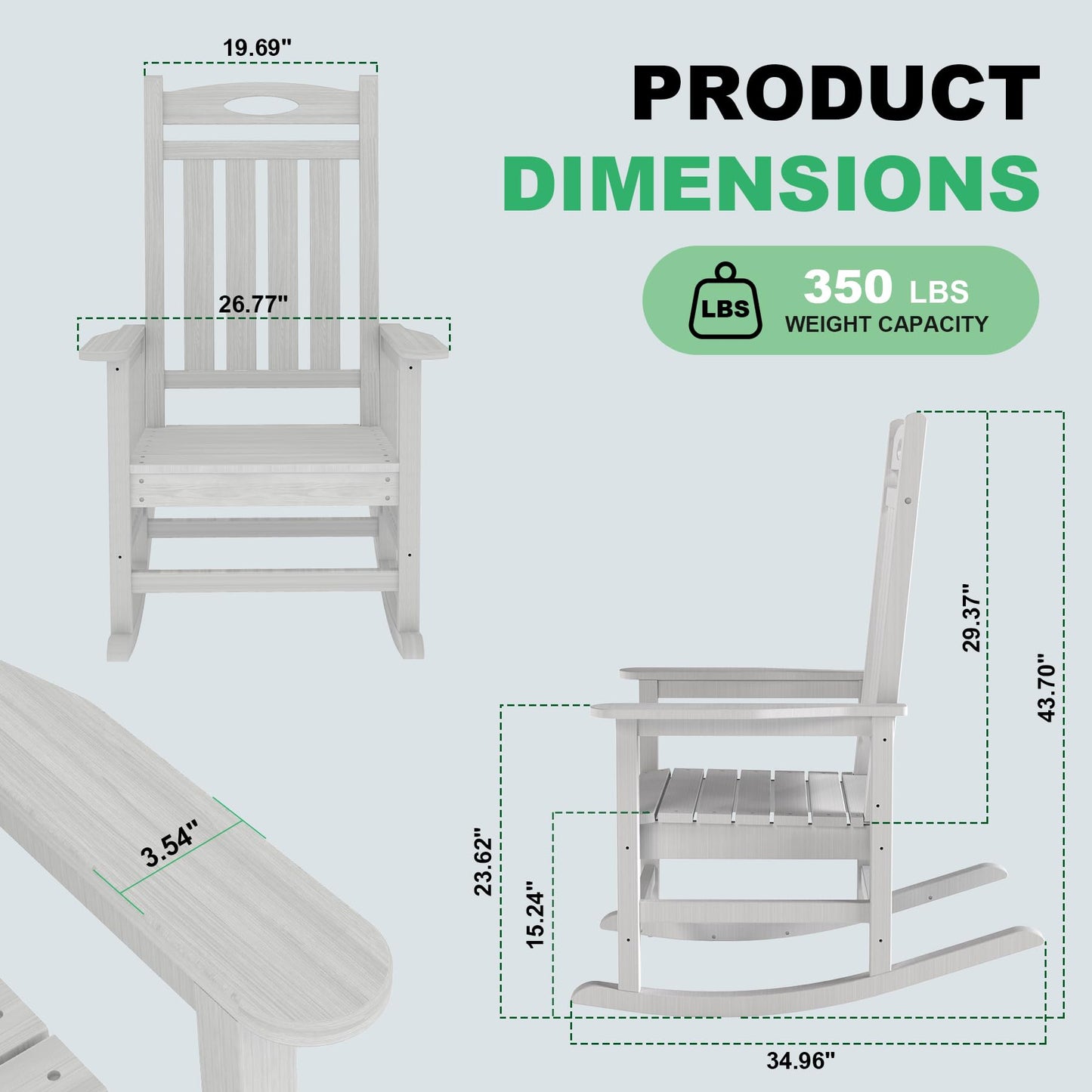 Outdoor Rocking Chair Set Of 2, HDPE Patio Rocking Chair For Adults, Oversized Outdoor Rocker For Porch Garden Lawn,White