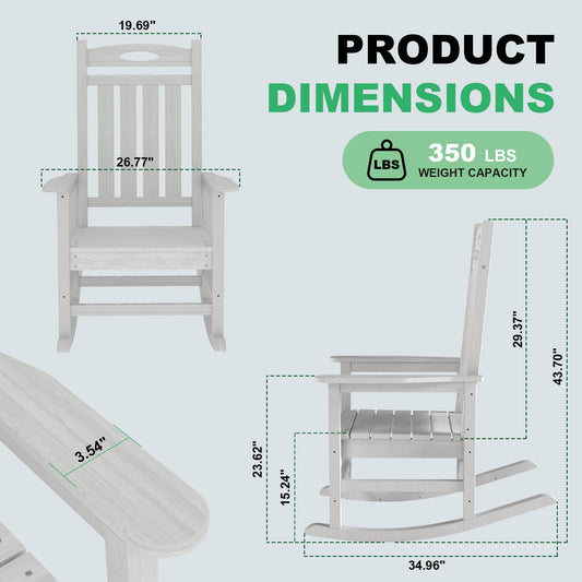 Outdoor Rocking Chair Set Of 2, HDPE Patio Rocking Chair For Adults, Oversized Outdoor Rocker For Porch Garden Lawn,White