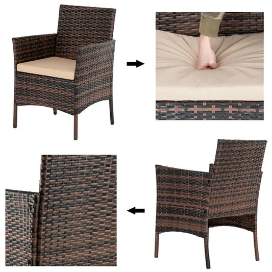 2pcs Arm Chairs 1pc Love Seat & Tempered Glass Coffee Table Rattan Sofa Set Brown Gradient(SAME AS 45313116)