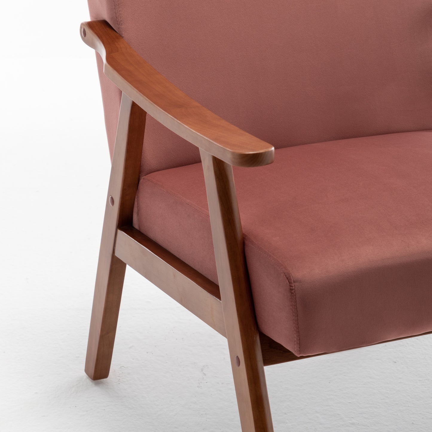 Accent Chair With Velvet Upholstery And Solid Wood Frame, Classic Mid-Century Modern Living Room Furniture For Extra Seating, Rose