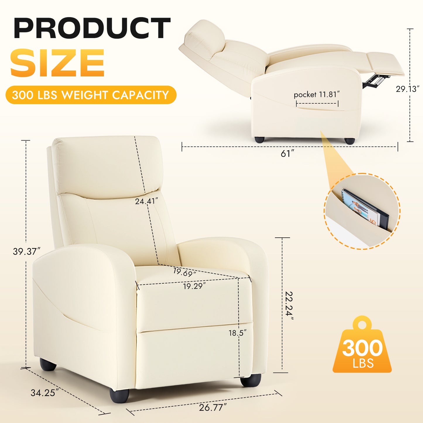 Reclining Sofa With Lumbar Support, Adjustable Backrest Design, And High-density Foam Filling