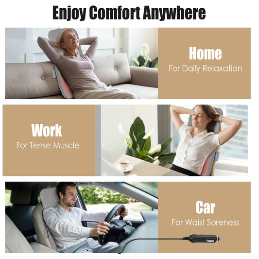 1 Set Full Back Massager With Rolling Kneading Nodes Soothing Heating 3D Deep Tissue Shiatsu Chair Massage Pad For Lumbar Upper Lower Back Gift For Women Men