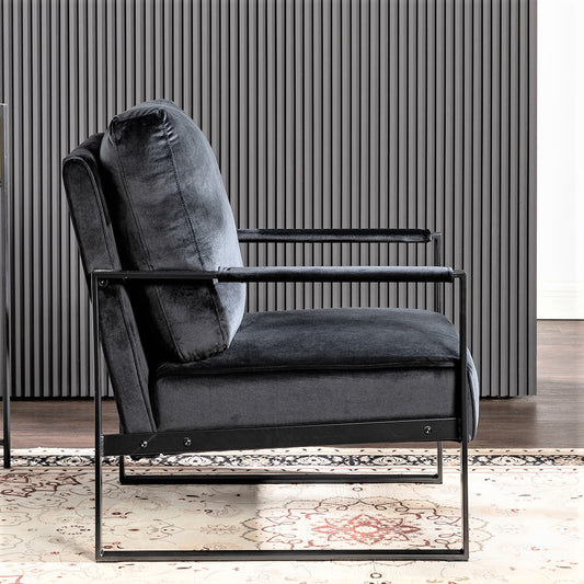 Classic Mid Century Modern Accent Chair With Durable Square Metal Frame, Armchair For Living Room, Bedroom, Home Office In Plush Velvet Upholstery, Black