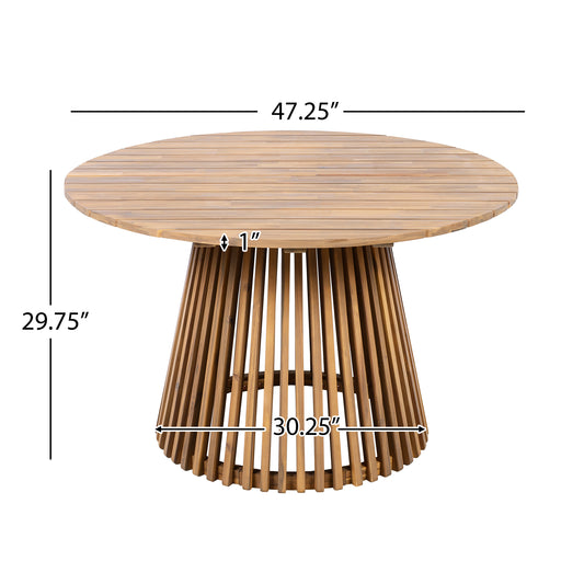 Outdoor Acacia Wood Patio Dining Table, 47.25-inch Extra-large Round Dining Table,for Backyard, Lawn, Balcony,Light Teak