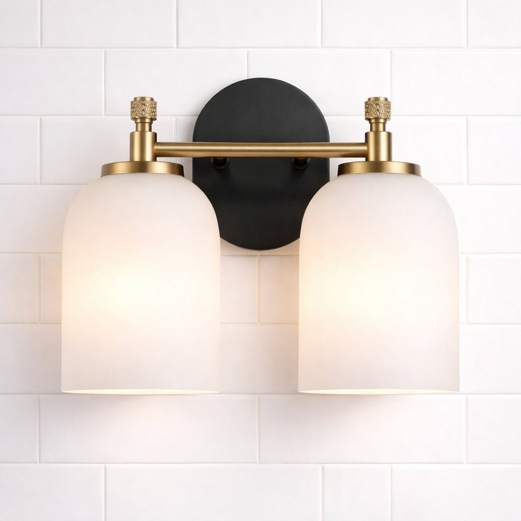 Vortex Traditional Style Two Lights Vanity Over Bathroom Mirror Wall Sconce With White Frosted Glass 12.25  W X 10.125  H X 5.5  E