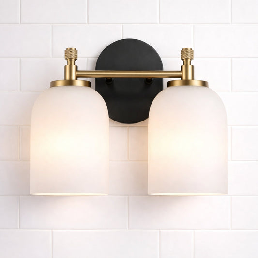Vortex Traditional Style Two Lights Vanity Over Bathroom Mirror Wall Sconce With White Frosted Glass 12.25  W X 10.125  H X 5.5  E