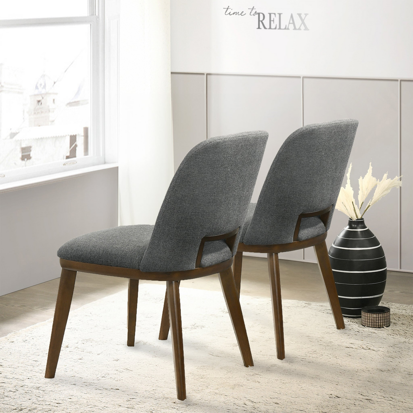 Modern Blake Dark Grey Fabric Dining Chair   Set Of 2   With Walnut Wood Base 33.7  H X 19.3  W X 24.8  D